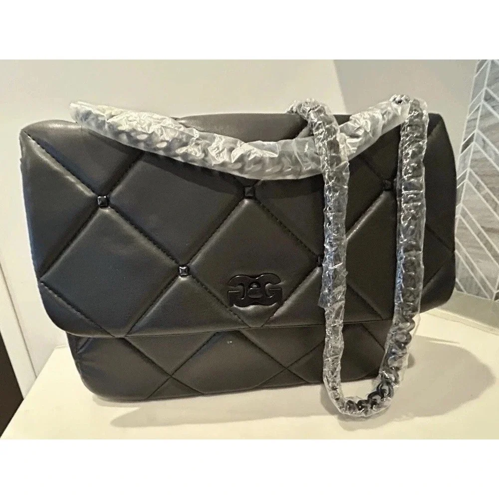 New Gilda Paris Black Vegan Leather Quilted Purse Handbag Shoulder $140